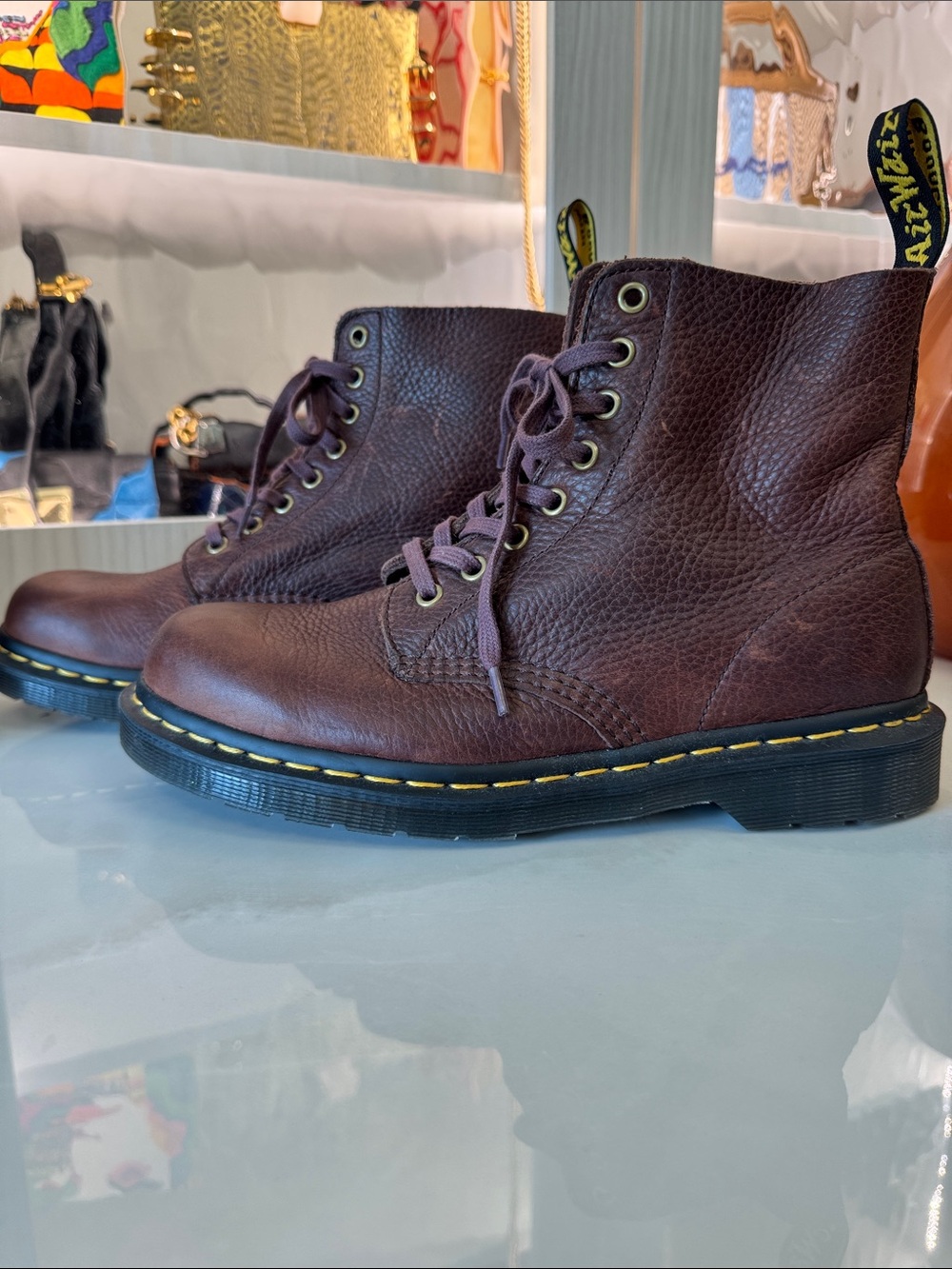 Dr. Martens Unisex Dark Brown Leather 6-Eye Lace-Up Boots Men's-9, Women's-8